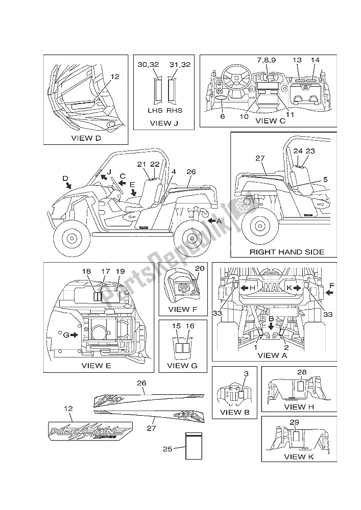 Alle onderdelen voor de Embleem & Label 1 van de Yamaha YXE 700E Yamaha Black 2016