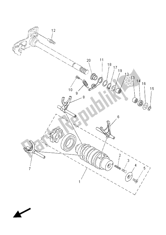 Alle onderdelen voor de Schakelnok & Vork van de Yamaha XT 660Z Tenere 2015