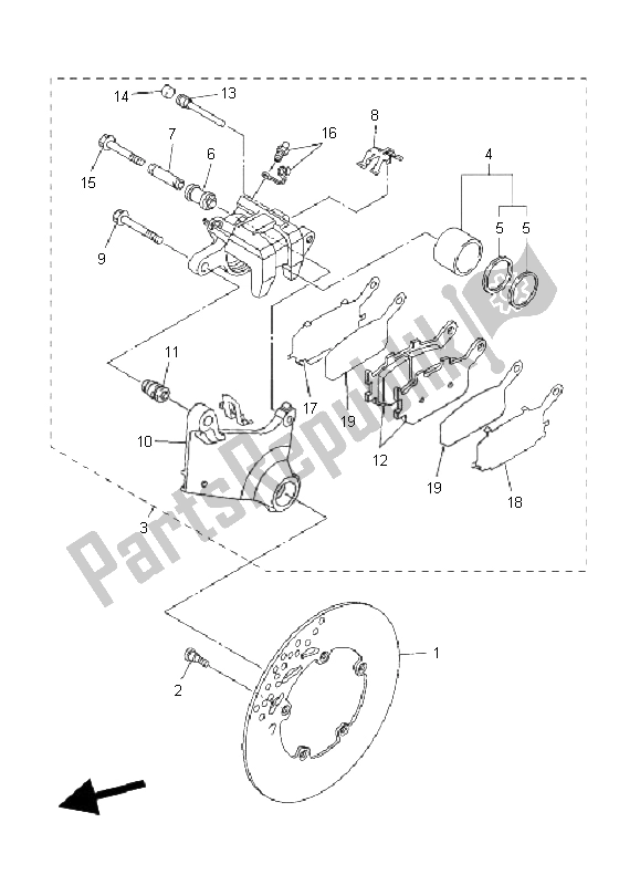 All parts for the Rear Brake Caliper of the Yamaha FZ6 SHG 600 2009
