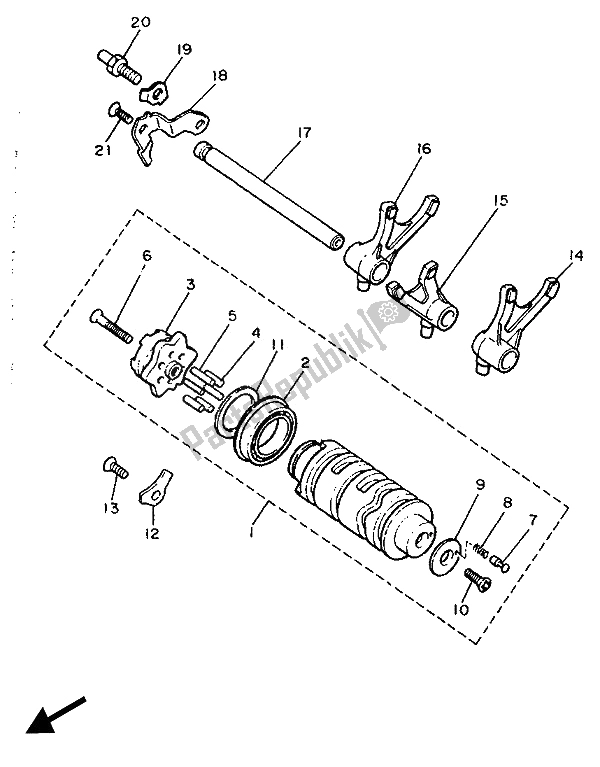 All parts for the Shift Cam & Fork of the Yamaha XJ 600 1989