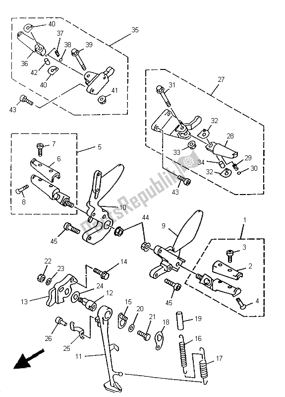 All parts for the Stand & Footrest of the Yamaha TRX 850 1997