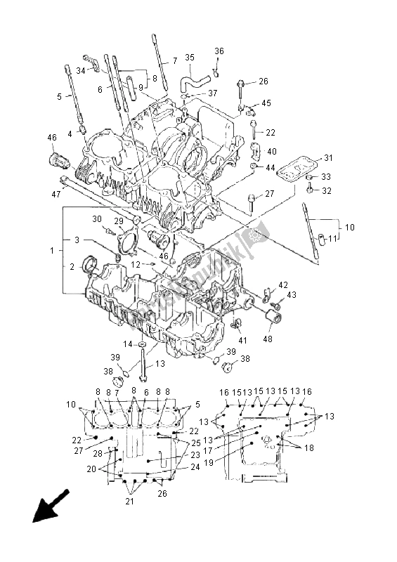 All parts for the Crankcase of the Yamaha XJR 1300 2001