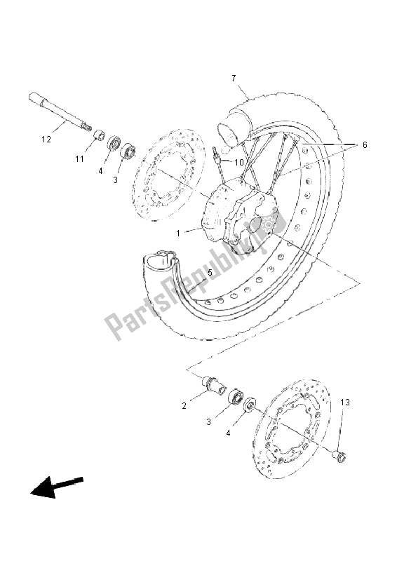 All parts for the Front Wheel of the Yamaha XT 660Z Tenere 2011