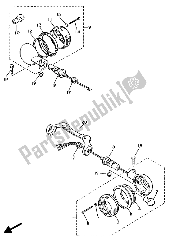 All parts for the Flasher Light of the Yamaha XV 1100 Virago 1989