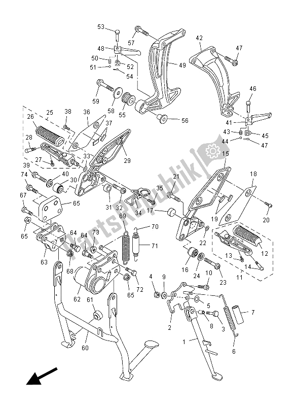 All parts for the Stand & Footrest of the Yamaha FZ1 S 1000 2012