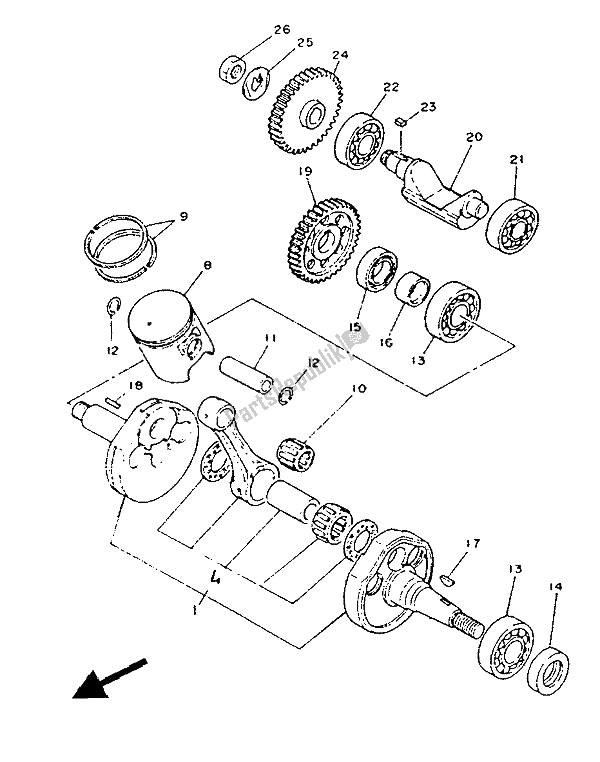 All parts for the Crankshaft & Piston of the Yamaha TDR 125 1991