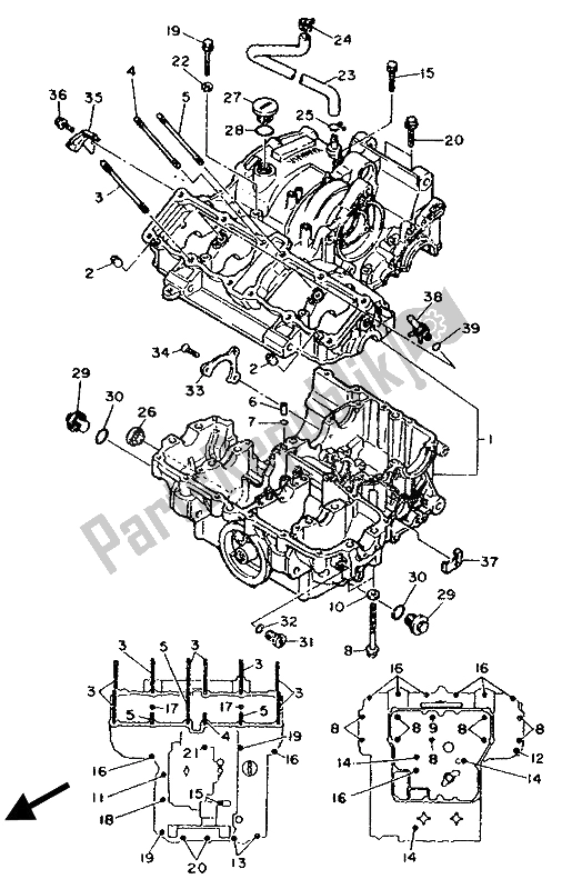 All parts for the Crankcase of the Yamaha FZ 750R 1989