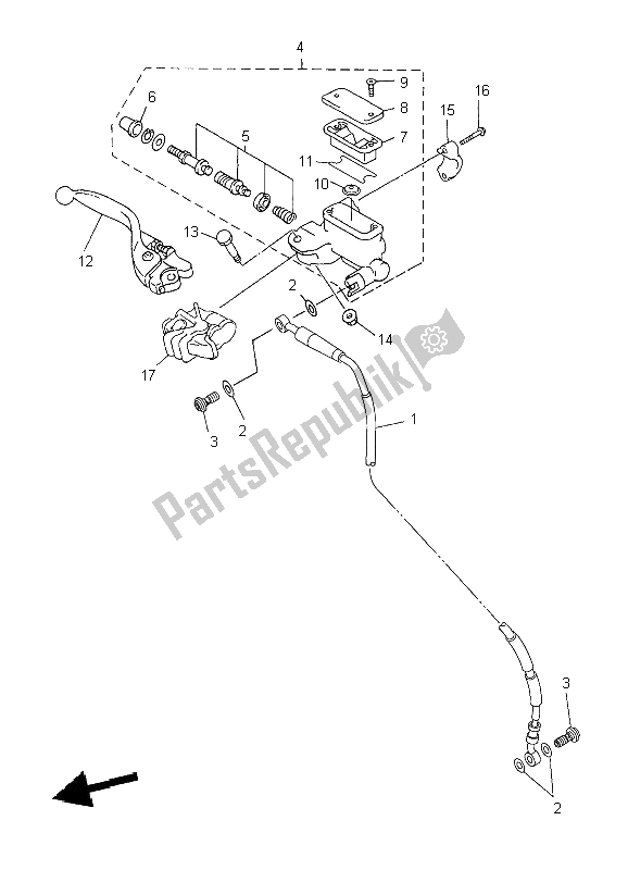 All parts for the Front Master Cylinder of the Yamaha WR 450F 2009