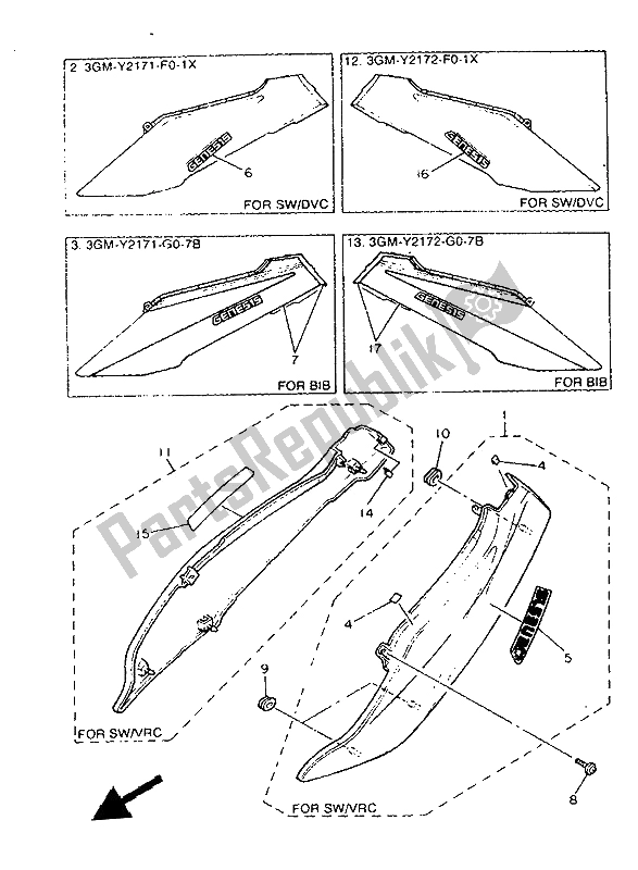 Alle onderdelen voor de Zijkap & Olietank van de Yamaha FZR 1000 1992