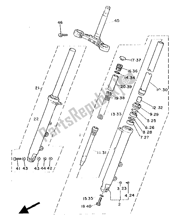 Todas as partes de Garfo Dianteiro do Yamaha SRX 600 1986