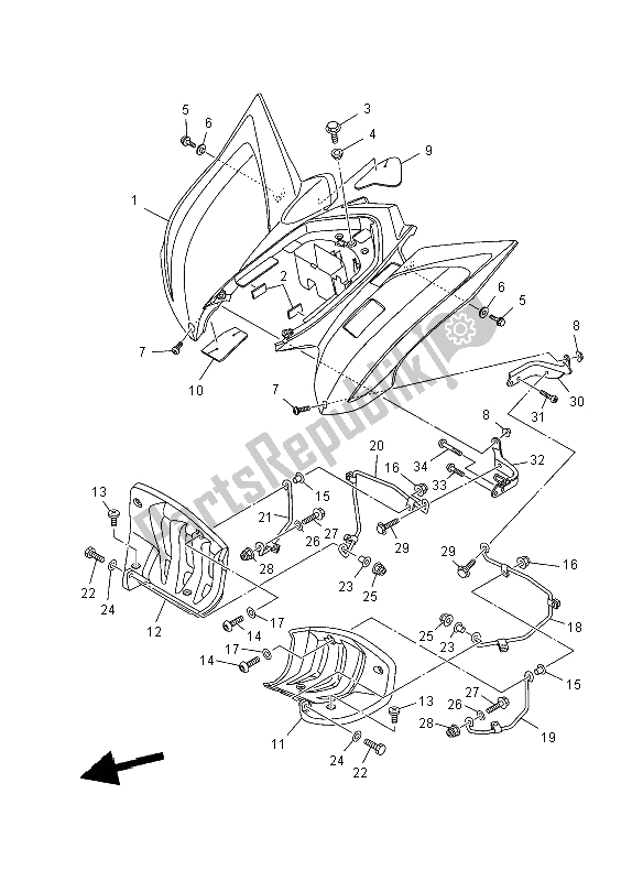 All parts for the Rear Fender of the Yamaha YFM 700R 2012