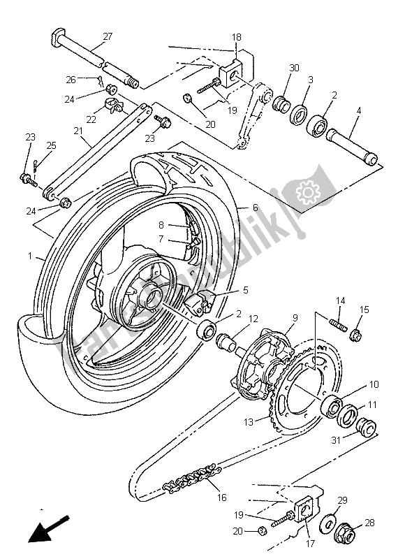 All parts for the Rear Wheel of the Yamaha YZF 1000R Thunderace 1997
