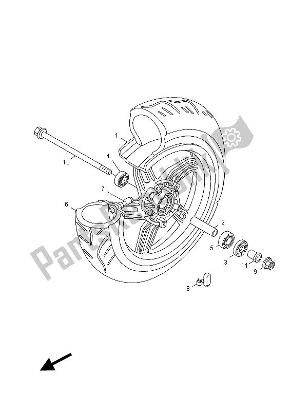 All parts for the Front Wheel of the Yamaha HW 125 2012