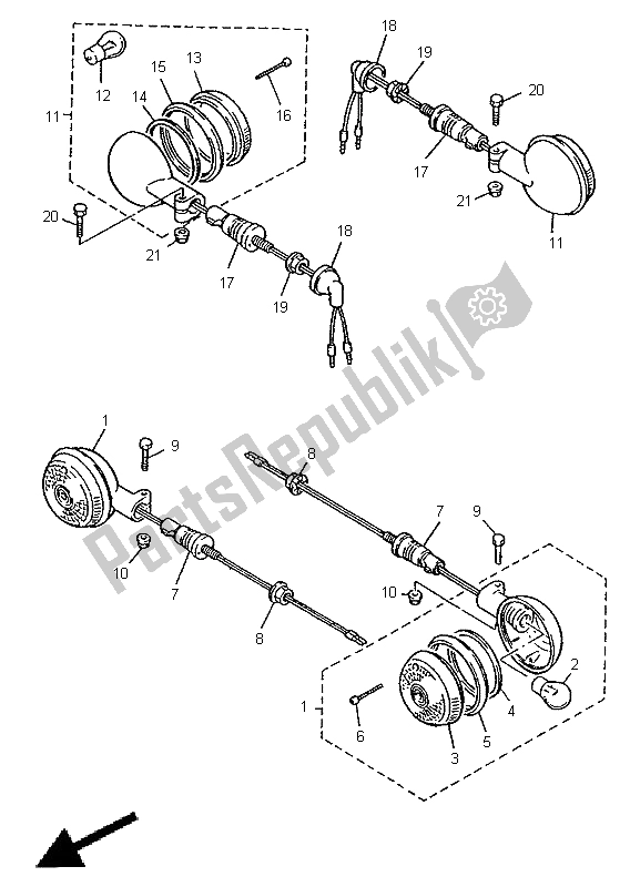 Alle onderdelen voor de Knipperlicht van de Yamaha XV 125 Virago 1998