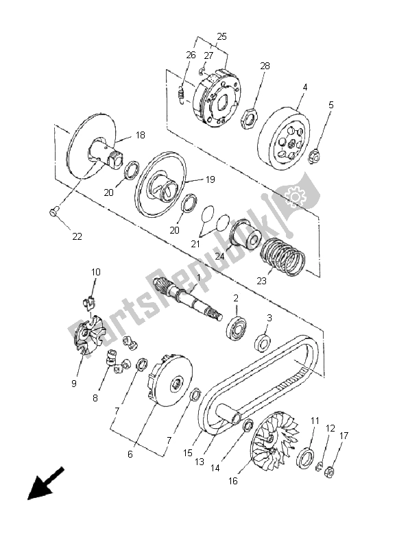 All parts for the Clutch of the Yamaha YP 180E Majesty 2006