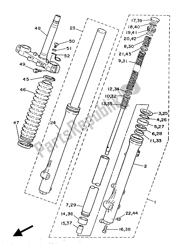 Toutes les pièces pour le Fourche Avant du Yamaha DT 125 LC 1986