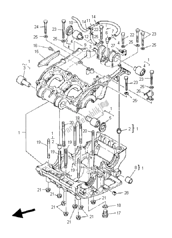 All parts for the Crankcase of the Yamaha YFZ 350 Banshee 2008