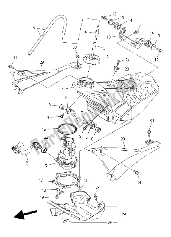 All parts for the Fuel Tank of the Yamaha YZ 450F 2011