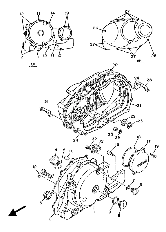 All parts for the Crankcase Cover 1 of the Yamaha XV 535 Virago 1989