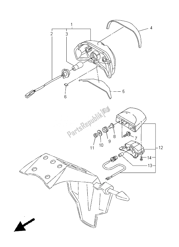 All parts for the Taillight of the Yamaha FZ8 S 800 2014