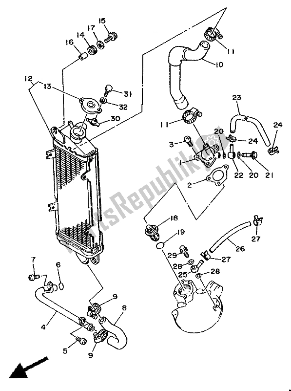 All parts for the Radiator & Hose of the Yamaha DT 125E 1991