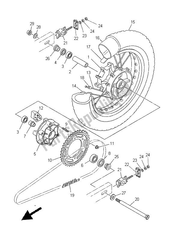 All parts for the Rear Wheel of the Yamaha XT 660R 2014