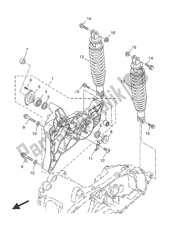 All parts for the Rear Arm & Suspension of the Yamaha YP 400 RA 2016