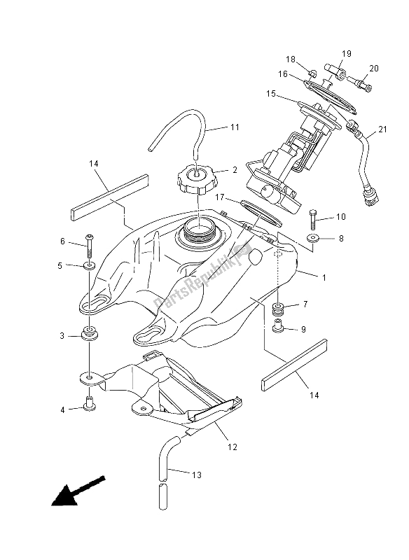 Alle onderdelen voor de Benzinetank van de Yamaha YFZ 450R SE 2012