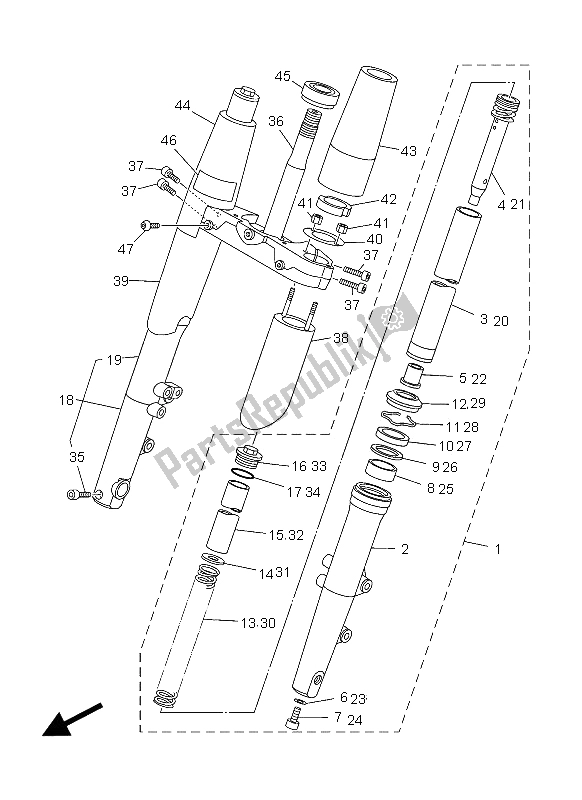 All parts for the Front Fork of the Yamaha XV 1900A 2012