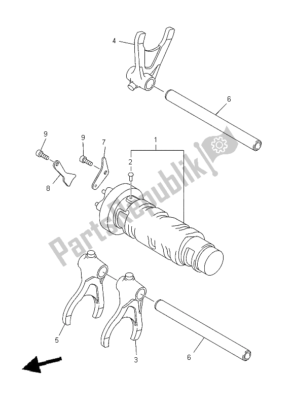 Alle onderdelen voor de Schakelnok & Vork van de Yamaha XJ6N 600 2009