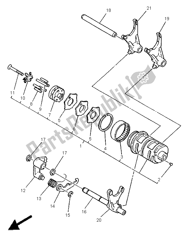 All parts for the Shift Cam & Fork of the Yamaha XV 250 Virago 1996