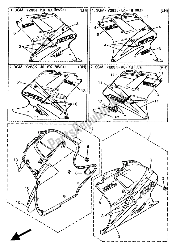 Toutes les pièces pour le Capot 2 du Yamaha FZR 1000 1994