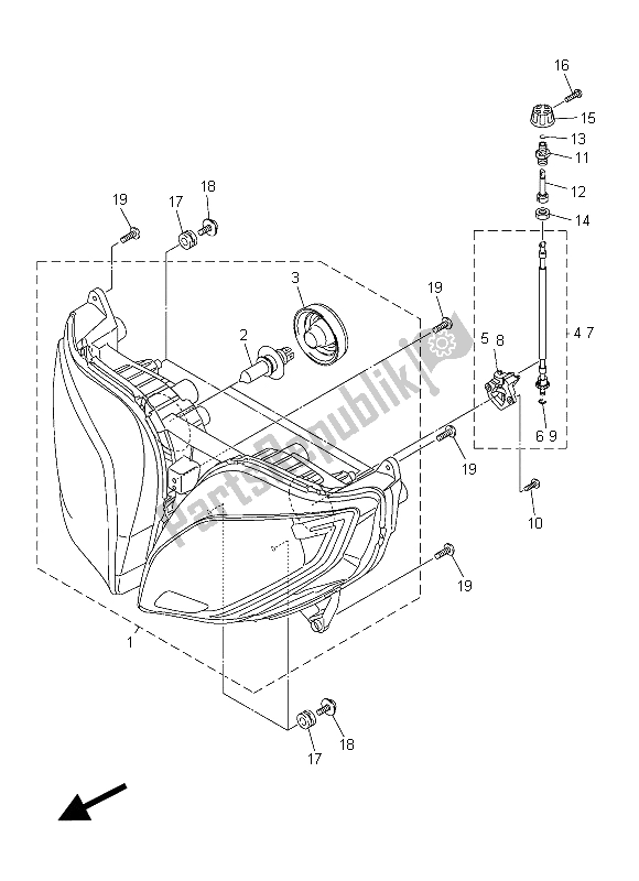 All parts for the Headlight of the Yamaha FJR 1300A 2015