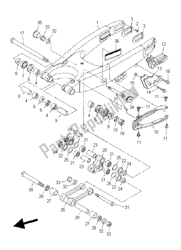 All parts for the Rear Arm of the Yamaha WR 450F 2008