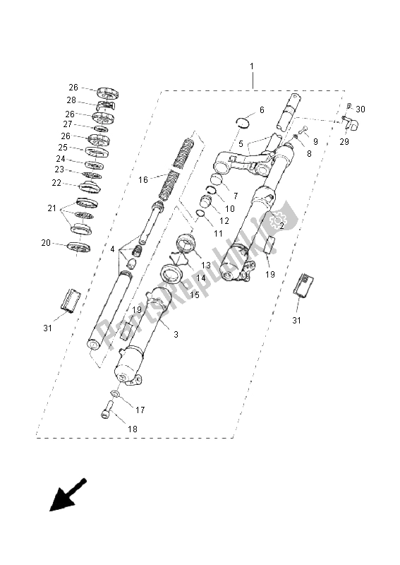 All parts for the Front Fork of the Yamaha YQ 50 Aerox 2009