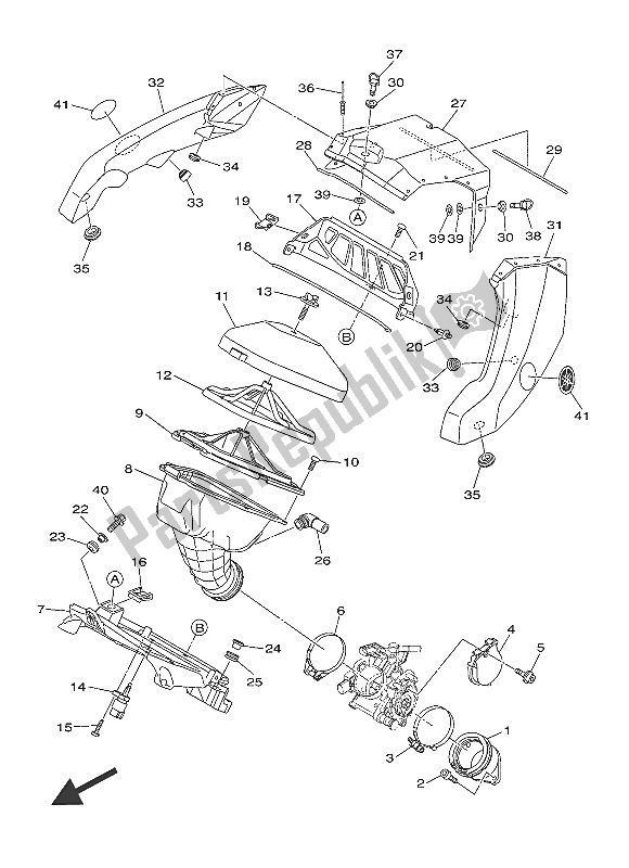 All parts for the Intake of the Yamaha YZ 450 FX 2016