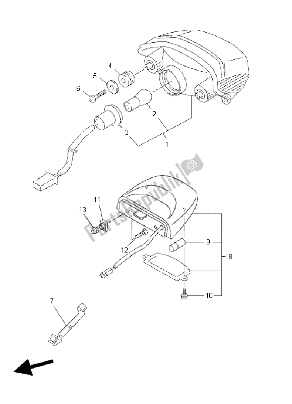 All parts for the Taillight of the Yamaha FZ6 NHG 600 2009