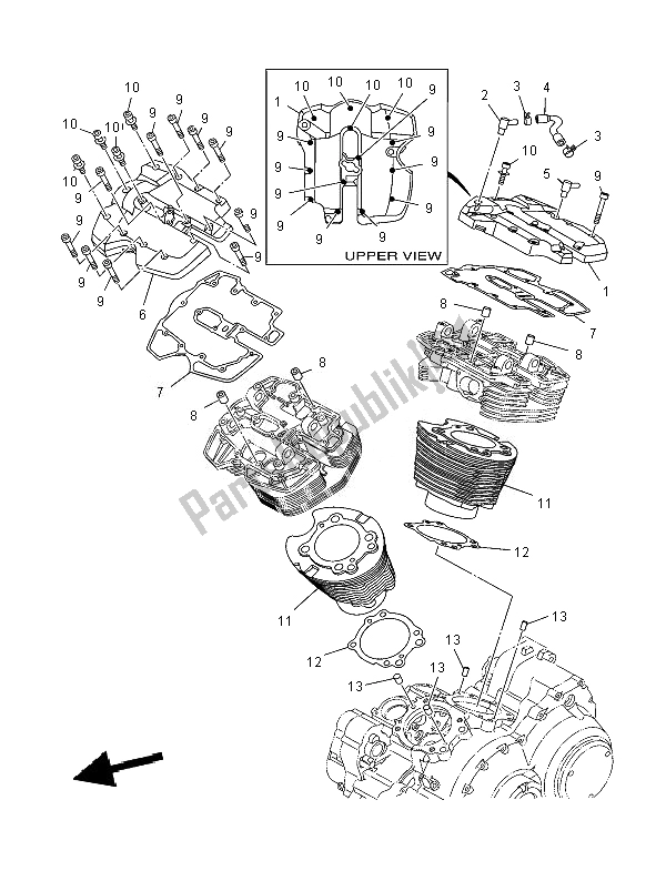 All parts for the Cylinder of the Yamaha XV 1900A Midnight Star 2007