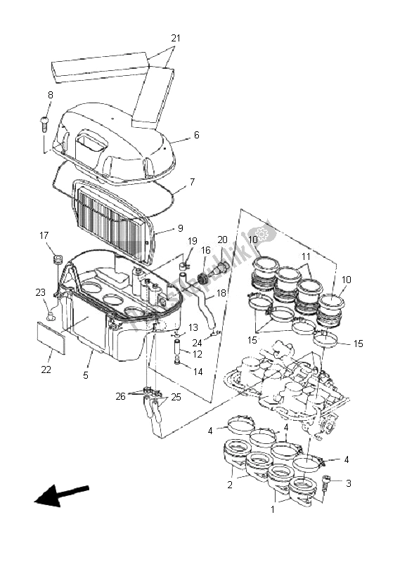 All parts for the Intake of the Yamaha FZ6 NA 600 2007