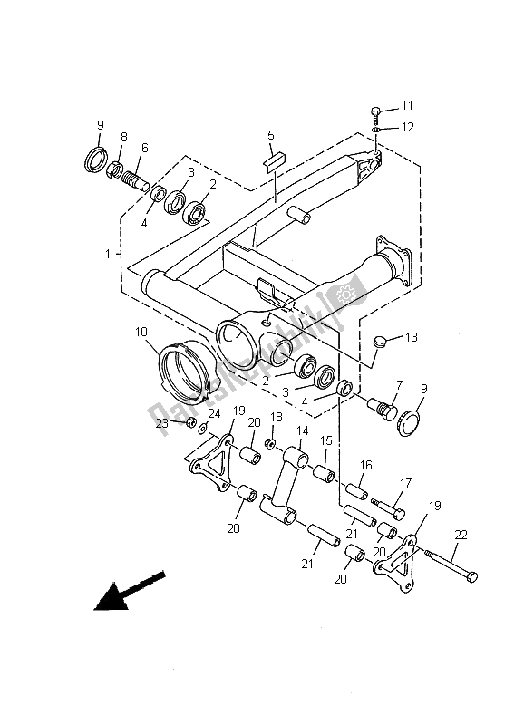 All parts for the Rear Arm of the Yamaha XVZ 1300A Royalstar 2000