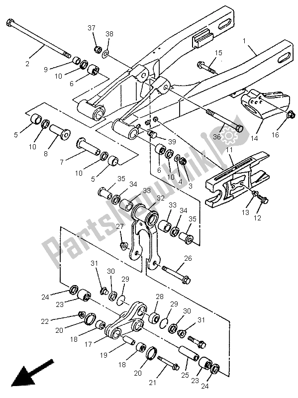 All parts for the Rear Arm of the Yamaha YZ 80 LC 1997