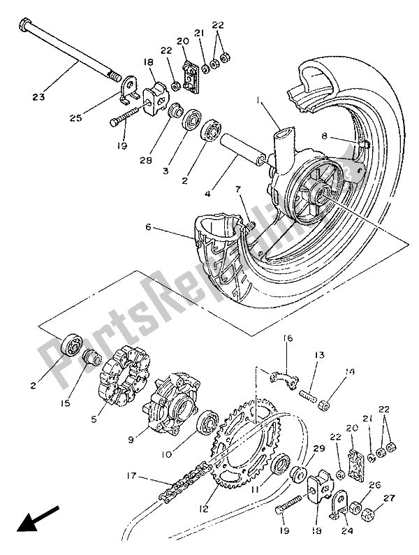 All parts for the Rear Wheel of the Yamaha TZR 250 1989