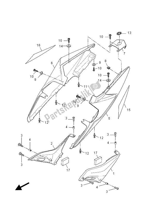 All parts for the Side Cover of the Yamaha YZF R 125 2012