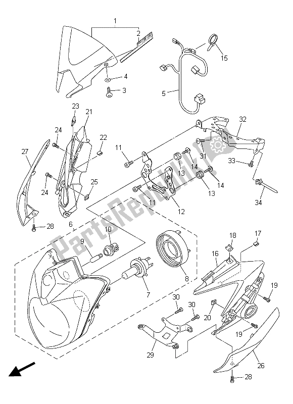 Todas las partes para Faro de Yamaha FZ8 N 800 2015