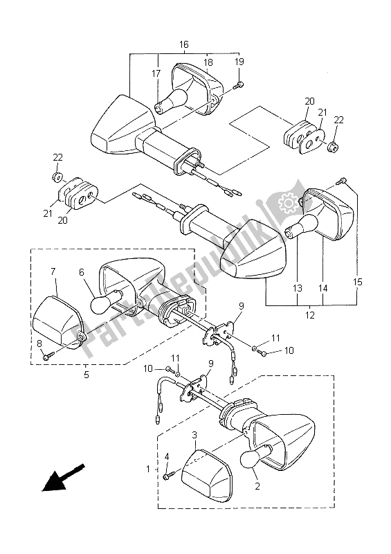 Alle onderdelen voor de Knipperlicht van de Yamaha YZF R6 600 1999