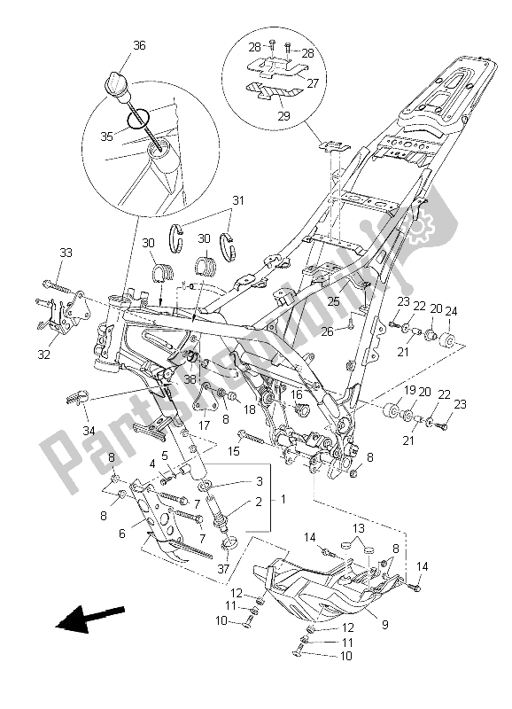 All parts for the Frame of the Yamaha XT 660Z Tenere 2009