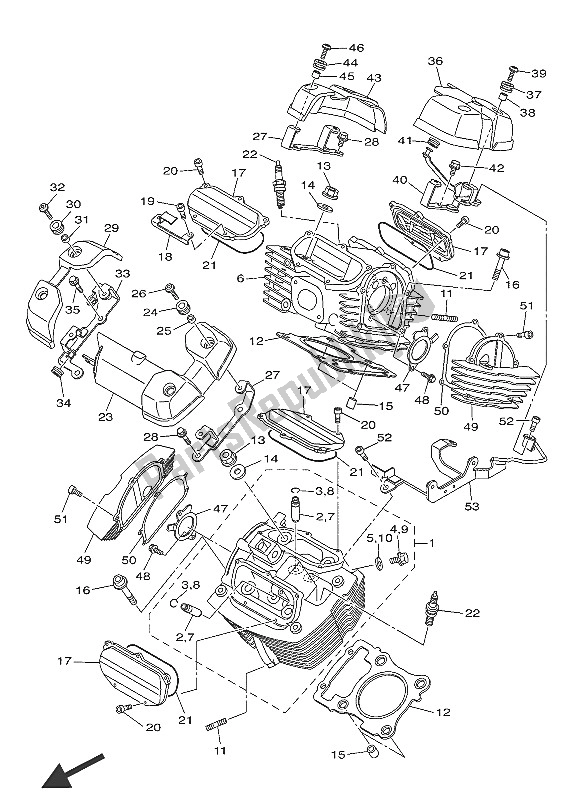 All parts for the Cylinder Head of the Yamaha XVS 950 CR 60 TH Anniversy 2016