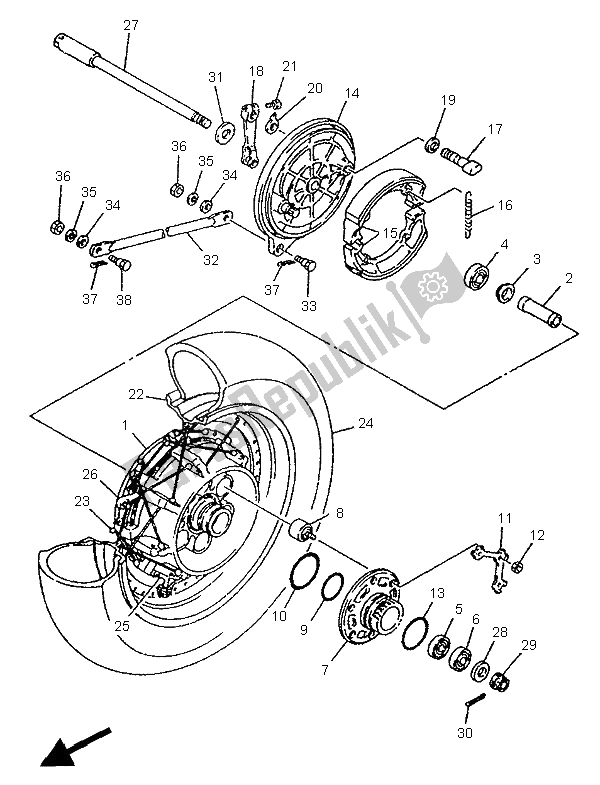 Toutes les pièces pour le Roue Arrière du Yamaha XV 1100 Virago 1996