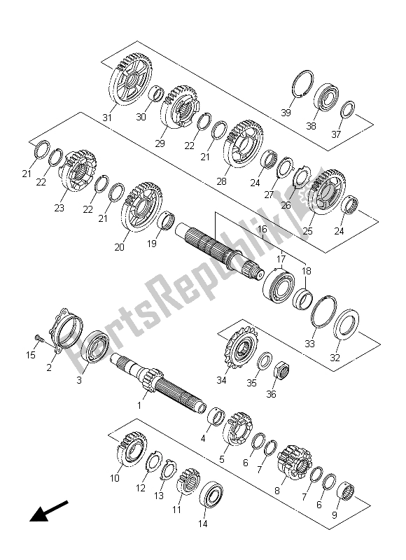 All parts for the Transmission of the Yamaha YZF R1M 1000 2015