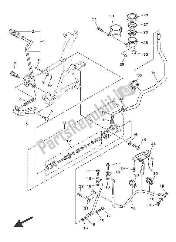 All parts for the Rear Master Cylinder of the Yamaha XVS 950 CR 60 TH Anniversy 2016